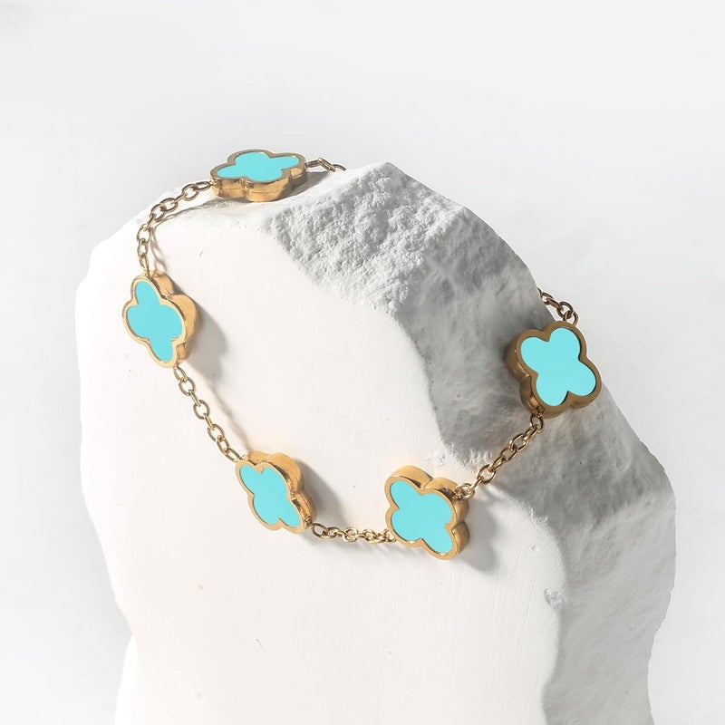 GRBeid double sided 18K Gold Plated Clover Bracelet for Women, Dupe Four Leaf Flower Lucky Chain Bangle, Cute Jewelry Gift for Her Mom Wife - Image 5